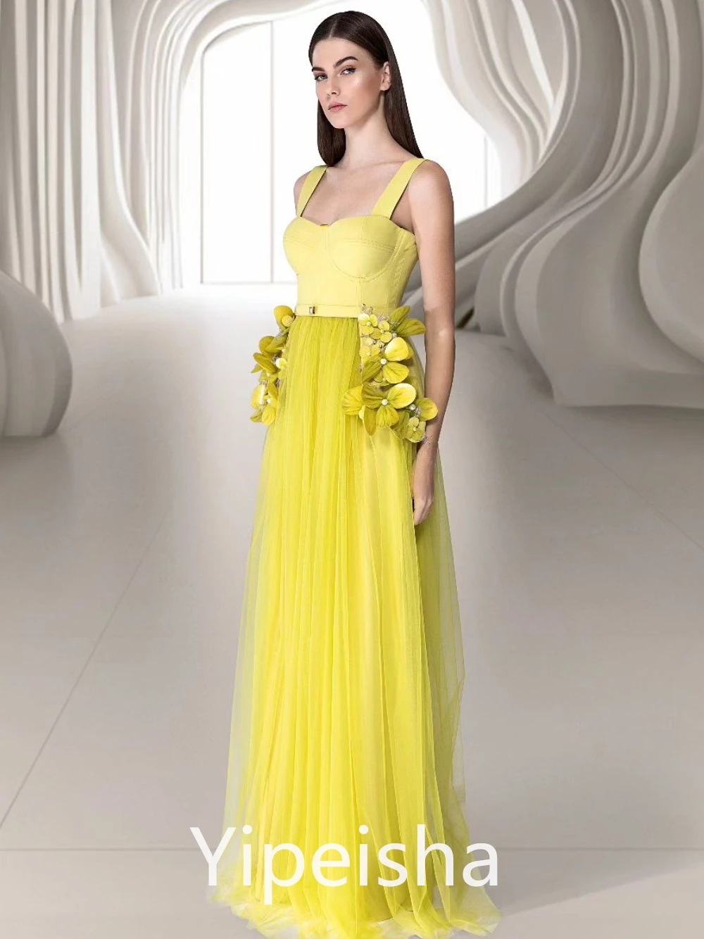 Customized  High Quality Exquisite Spaghetti A-line Homecoming  Flower Paillette Draped  Organza Custom es