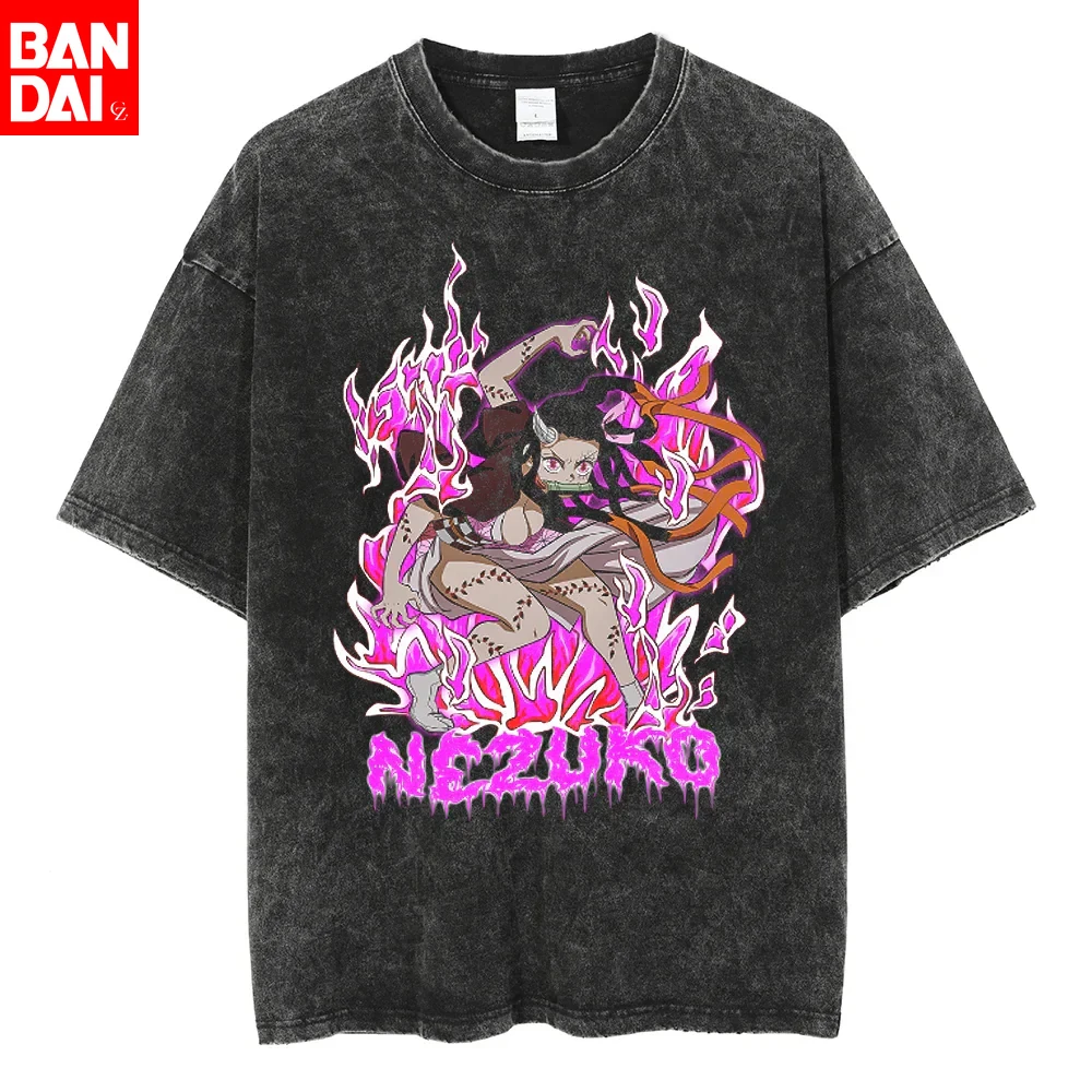 

Футболка оверсайз Demon Slayer Nezuko Kamado Blood Demon Art, винтажная, с эффектом потертости, летняя, мужская, хлопковая, уличная одежда, аниме, 2026