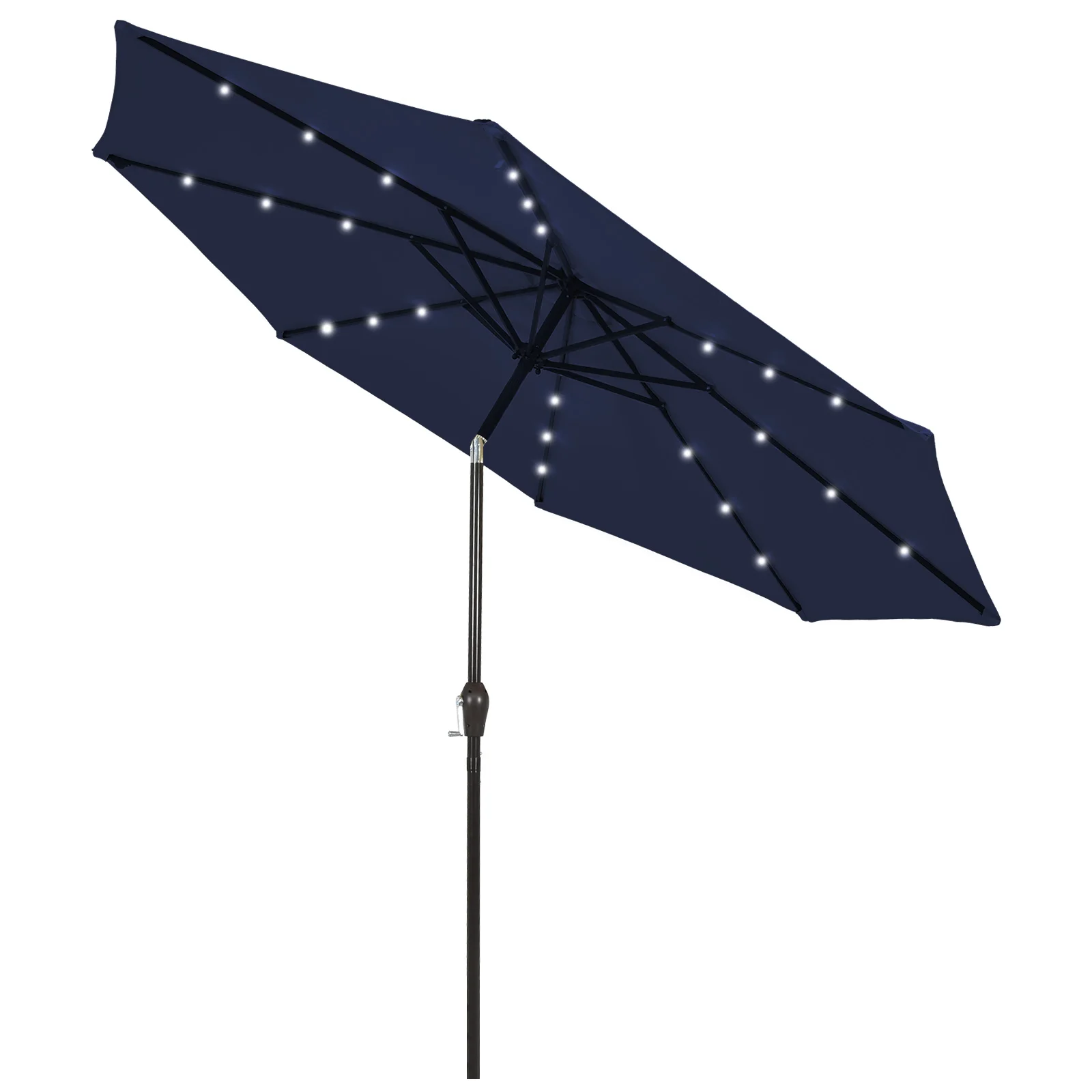 

9FT Patio Solar Umbrella LED Patio Market Steel Tilt W/ Crank Outdoor Navy