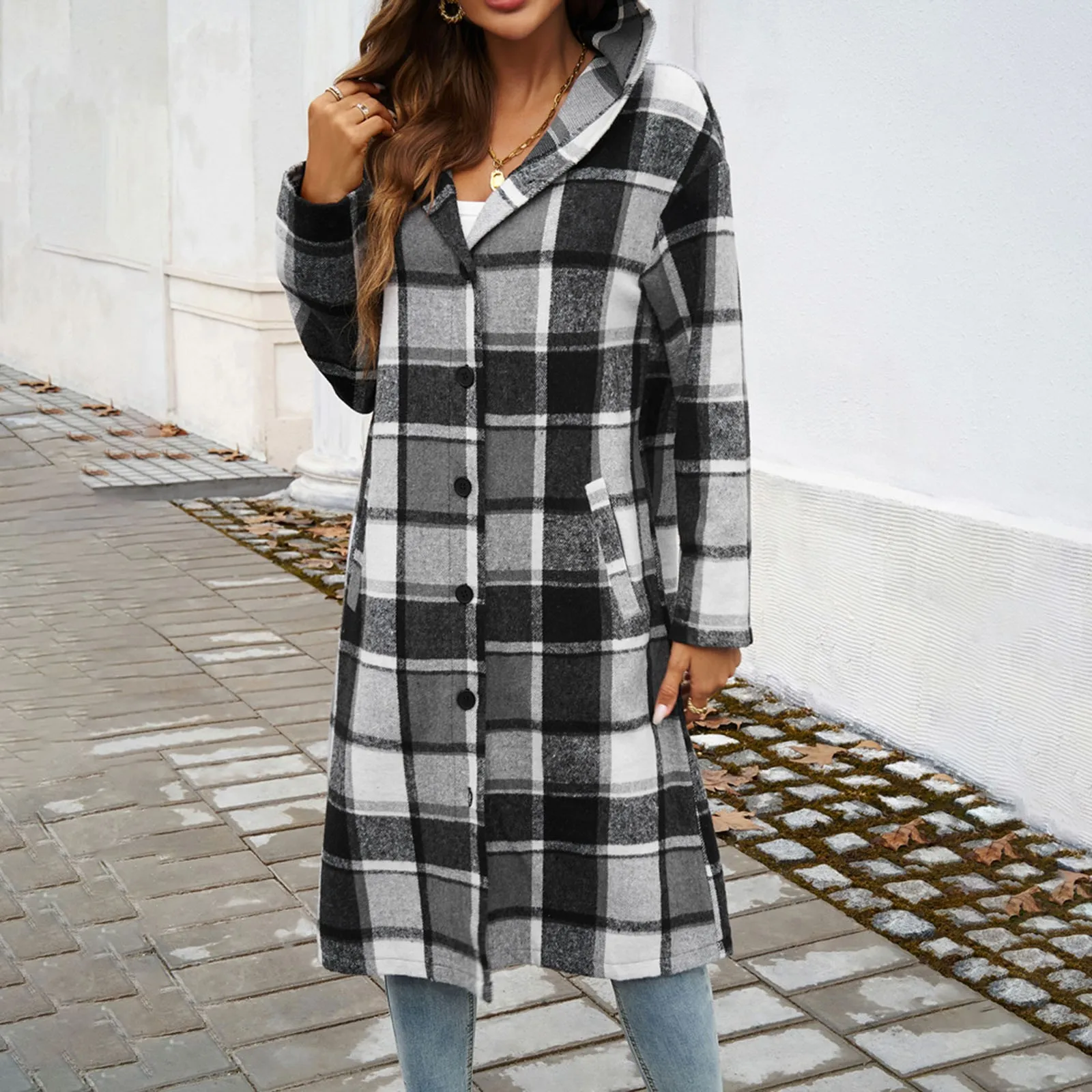 Womens Plaid Shacket Jacket Long Corduroy Shirt Casual Lapel Button Down Flannel Trench Coats Light Weight Cardigan Clothing