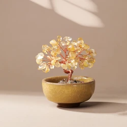 Citrine Crystal Tree Gemstone Healing Crystals Money Tree Bonsai Ceramic Base Tree Life,Good Luck Reiki Positive Energy, Home Of