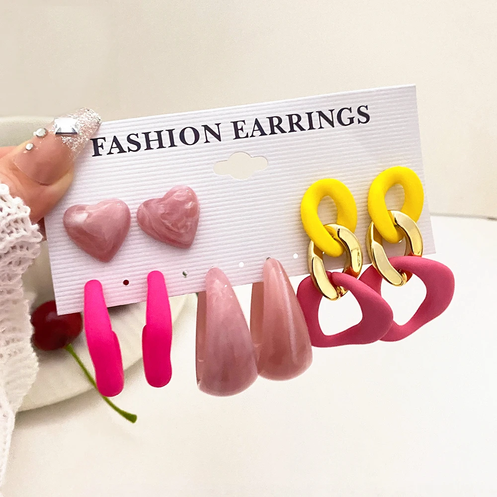 KISSWIFE-Juego de pendientes coreanos de colores dulces para mujer y niña, aretes de resina acrílica con forma de corazón de Color rosa, joyería con abalorios para fiesta, 2022