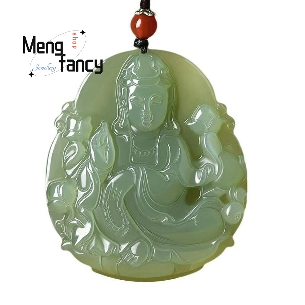 Natural Hetian Green Jade Guanyin Pendant Simple Exquisite High-grade Fashion Popular Jewelry Best Selling Luxury Holiday Gifts