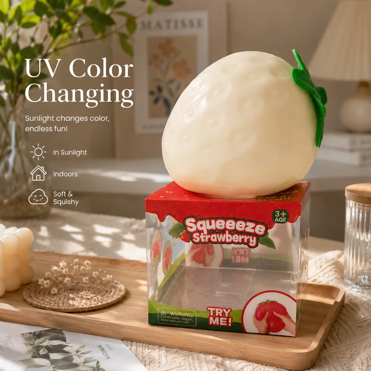 Advanced styling cute large color-changing strawberry pinching music, super soft fruit styling decompression vent toy