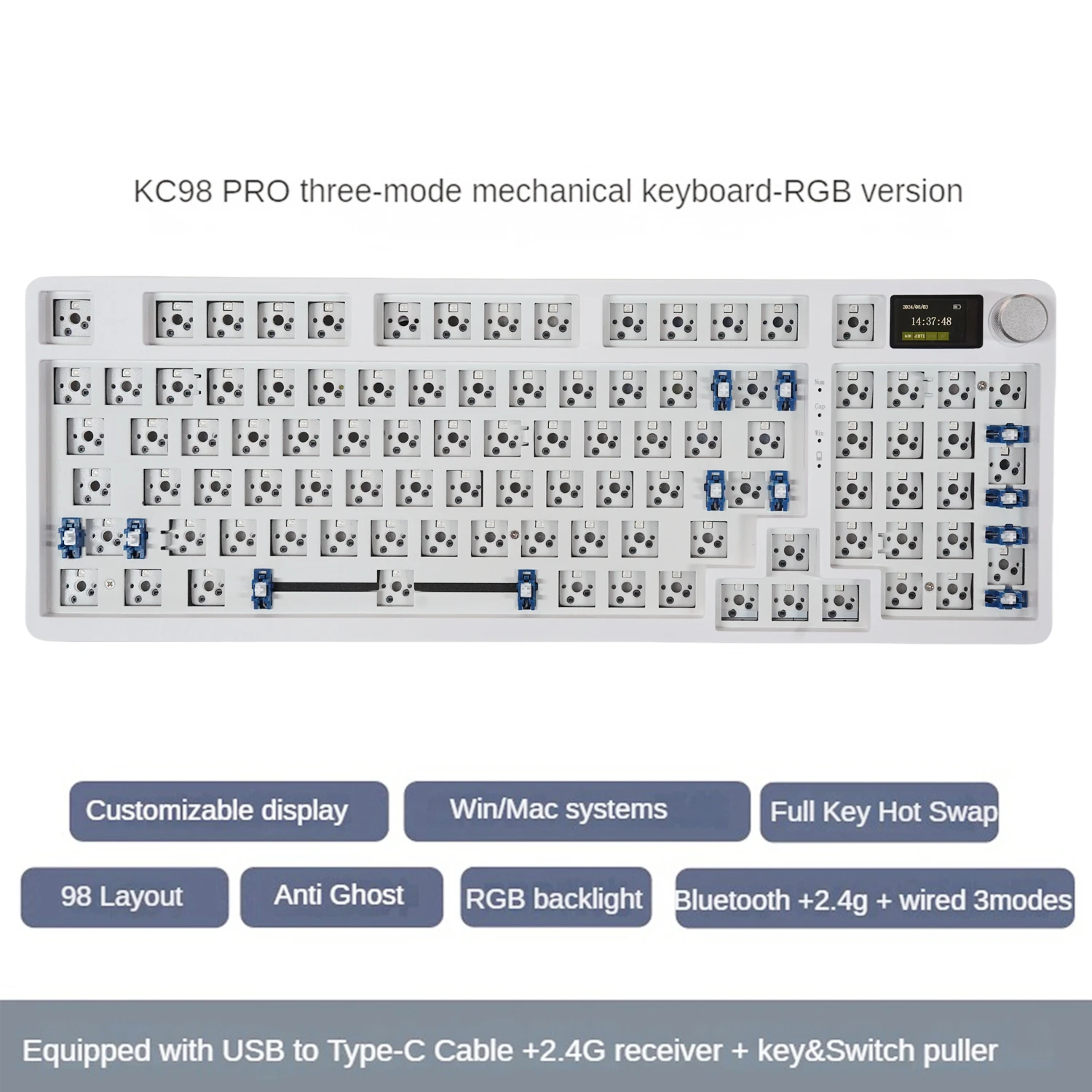 kit de teclado mecanico para jogos mathew kc98 pro com display programavel 98 sem fio kit de barebones personalizados permutaveis a quente 01