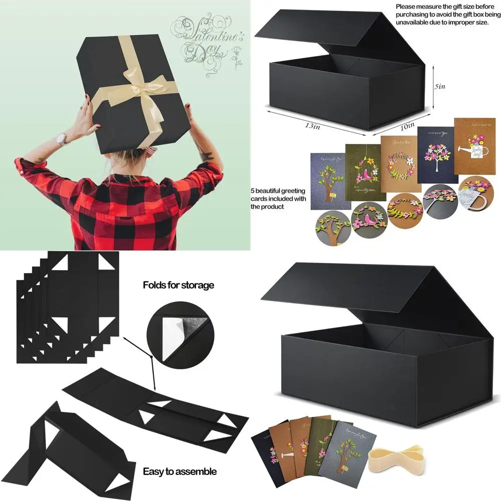 

Large Black Gift Box Set, 13x10x5 inches, Magnetic Lid, Ideal for Groomsmen Gifts, Includes Card & Ribbon