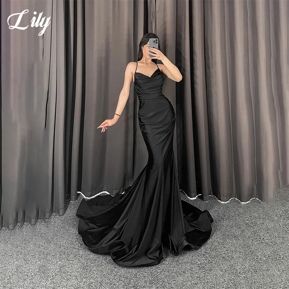 

Lily Black Evening Dress Spaghetti Strap Prom Dresses Wrap Hips Party Dresses for Women Mermaid Celebrity Gala Dress Customized