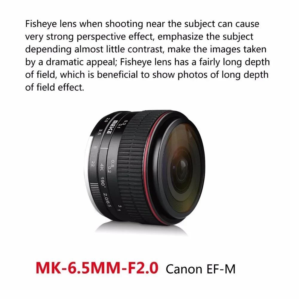 MEKE Meike 6.5mm Ultra Wide F/2.0 Fisheye Lens For Canon EF-M Mount Mirorrless Camera Canon EOS M1/M2/M3/M5/M10/M100+Free Gift view 4