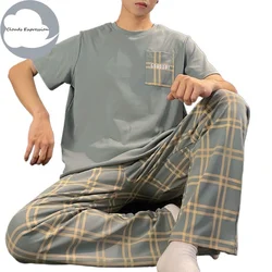 Pijama de punto con puntos para hombre, ropa de dormir masculina, informal, a la moda, 3XL