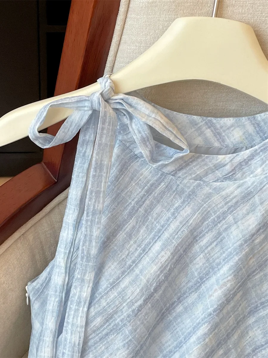 Blauw Kant Splice Geplooide Svel irt Dames Zomer Nieuwe Sle Super Witte Polka Dot Chiffon Top Faionable En Ele