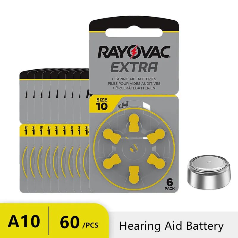 60PCS Hearing Aid Batteries Rayovac Extra Battery A10 10A PR70 Size 10 High Performance Zinc Air Battery For Digital Hearing Aid