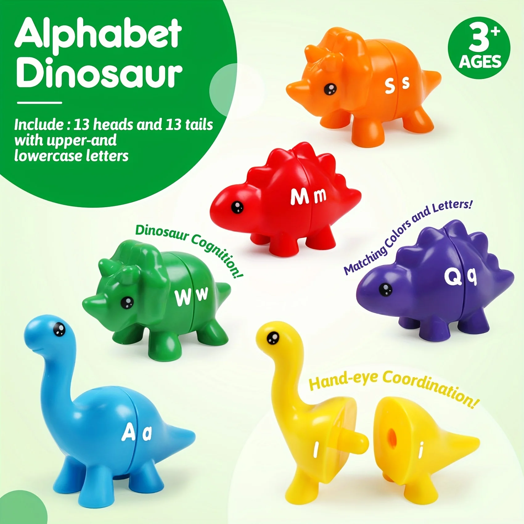 Matching Letters Fine Motor Toy, Double-Sided ABC Dinosaur Alphabet , Uppercase Lowercase, Preschool Montessori Learning  Gift