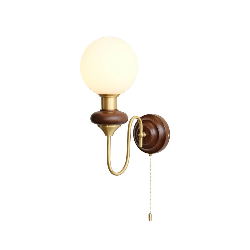 

Vintage American simple wall lamp study aisle solid wood bedside copper wall lamp