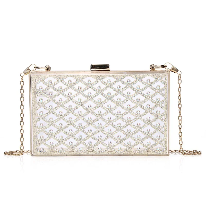

Transparent Acrylic Evening Box Bags Women Fashionable Argyle Pattern Square Handbags Party Clutch Bag Chic Rhinestone Purse