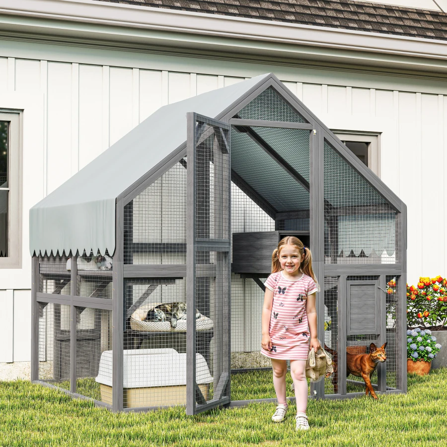 

Cat Large Outdoor Cat Enclosure for Multiple Cats with 2 Platforms 2 Resting Box and 1 Bridges Wooden Feral Cats Shelter with W