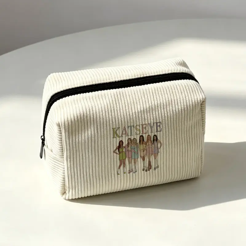KATSEYE World Tour Lightweight Toiletry Bags Multi Functional Storage Bags for Women Kpop Fan Gifts Square Corduroy Makeup Bag