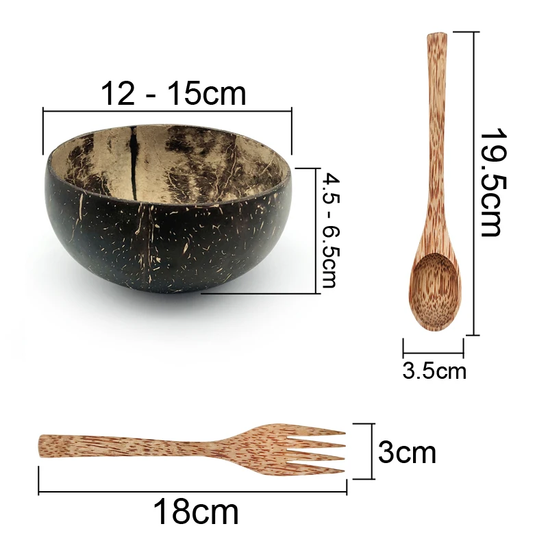 4.5-6inch Natural Coconut Bowl Eco-friendly Soup Fruit Salad Set Noodle Rice Bowl Wooden Fruit Container Handicraft Kitchenware