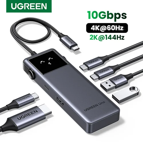 Imagen 1 del producto UGREEN Uno USB C HUB 6-en-1 4K60Hz PD100W 10Gbps USB3.2 adaptador divisor para portátil Macbook Pro Air USB estación de acoplamiento expansor
