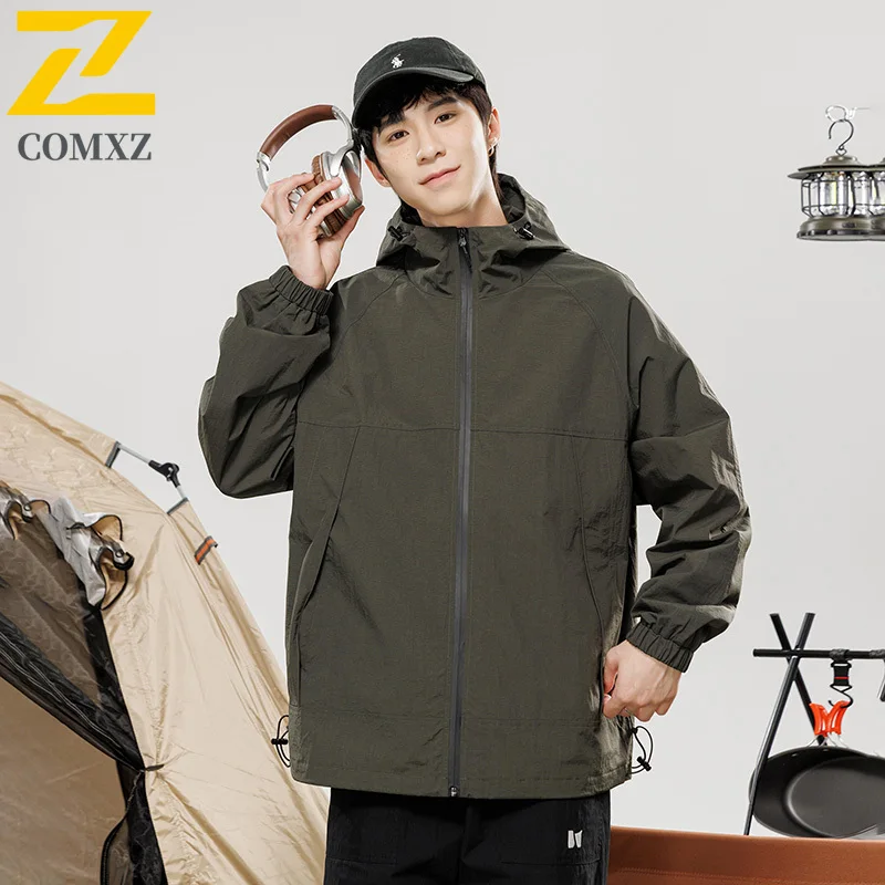 Street Sports Thin Waterproof Jacket Men's Women Spring New Solid Color Windproof Windbreaker Outdoor Camping Hiking Hooded Coat