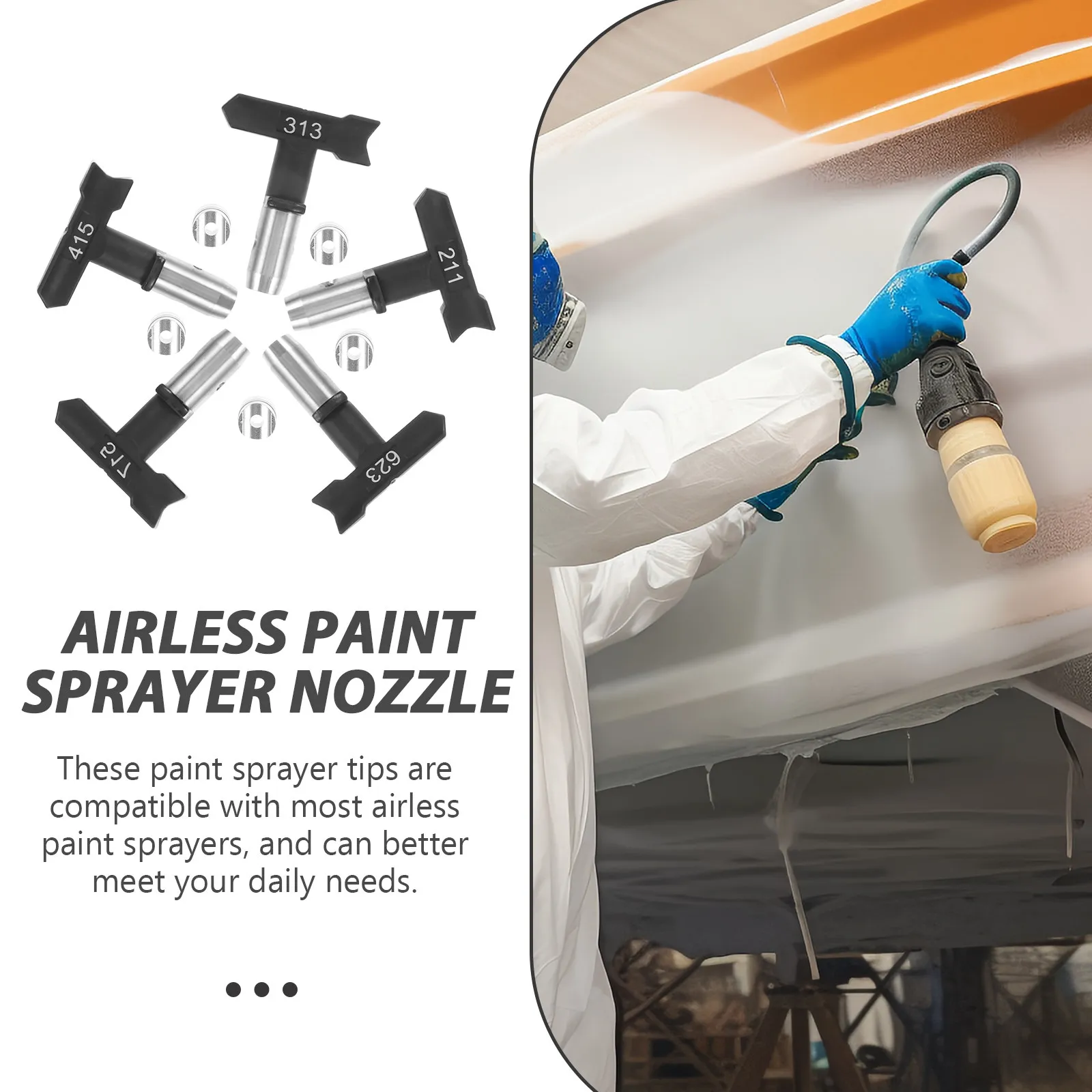 5Pcs Airless Paint Sprayer Nozzle Tips Set with Multiple Sizes 211 313 415 517 623 for Spray Gun Replacement Fast Change