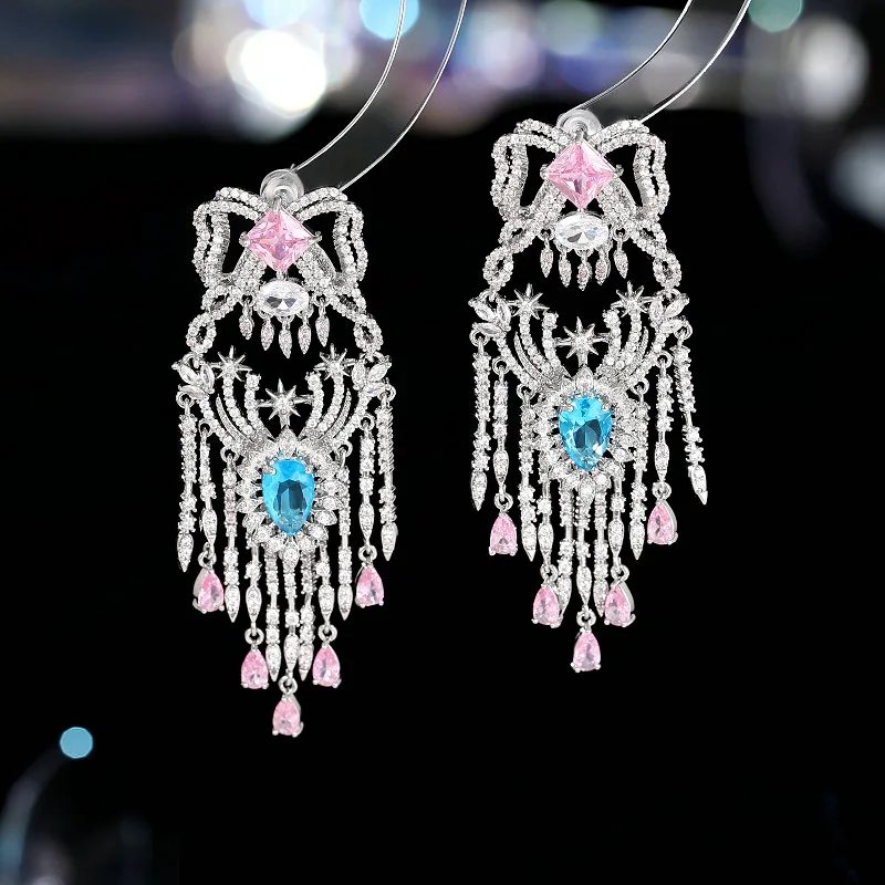 

Bilincolor Luxury Crystal Clear Cubic Zirconia Tassel Earring for Women