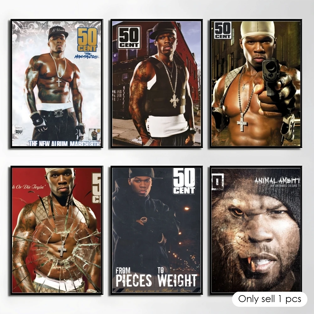 Rapper Man 50-cent Poster Self Adhesive Wall Stickers Removable Room Decor Aesthetic Space Murals Fancy Gift