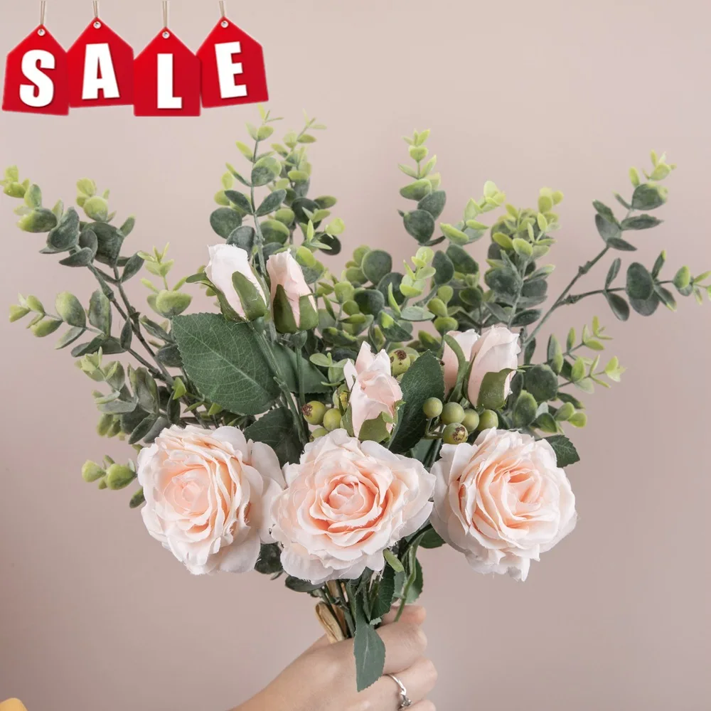 Artificial Flowers Fake Silk Roses Flower Bouquet for Home Bridal Shower Wedding Party Hotel Festival Flower Decorations