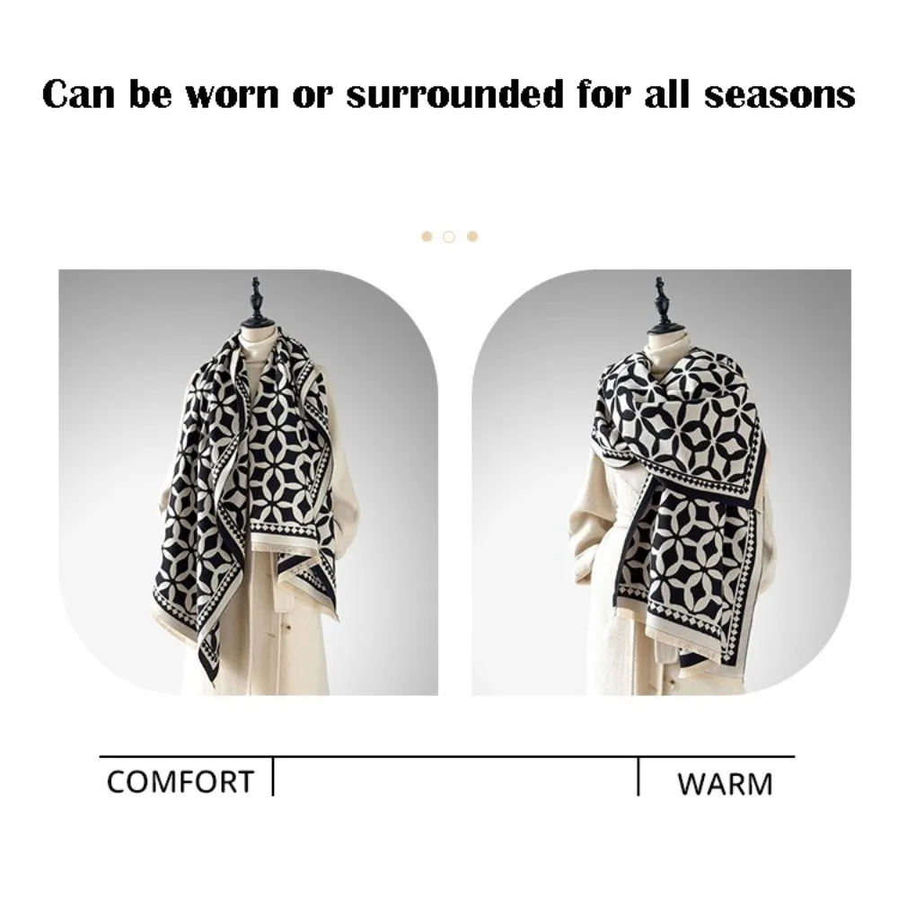 معطف كشمير ناعم وأنيق، وشاح بتصميم جاكار دافئ مقاوم للبرد، حجاب مقاوم للرياح، سرق موسم الشتاء