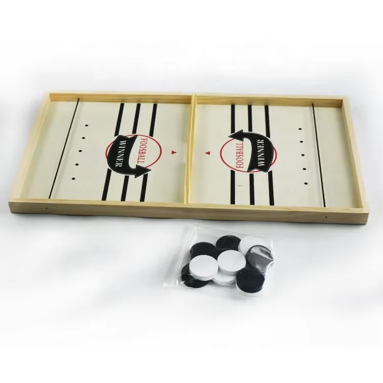 2-in-1 Wooden Ice Hockey & Chess Board Game Large Size Fast Sling Puck Game Desktop Battle Toy for Party Family Interactive Play