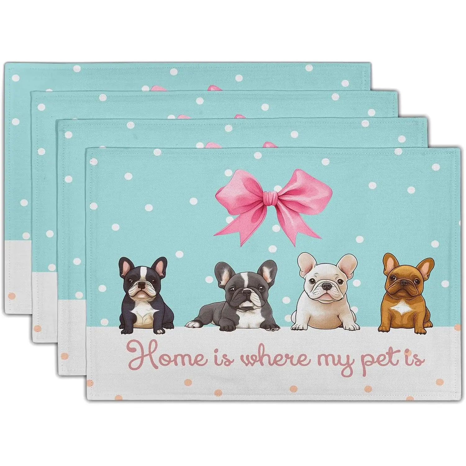 

Cloth Placemats Set of 4 Bulldog Pattern Washable Place Mats for Pet Lover Dining Decor Blue White Single sided pattern