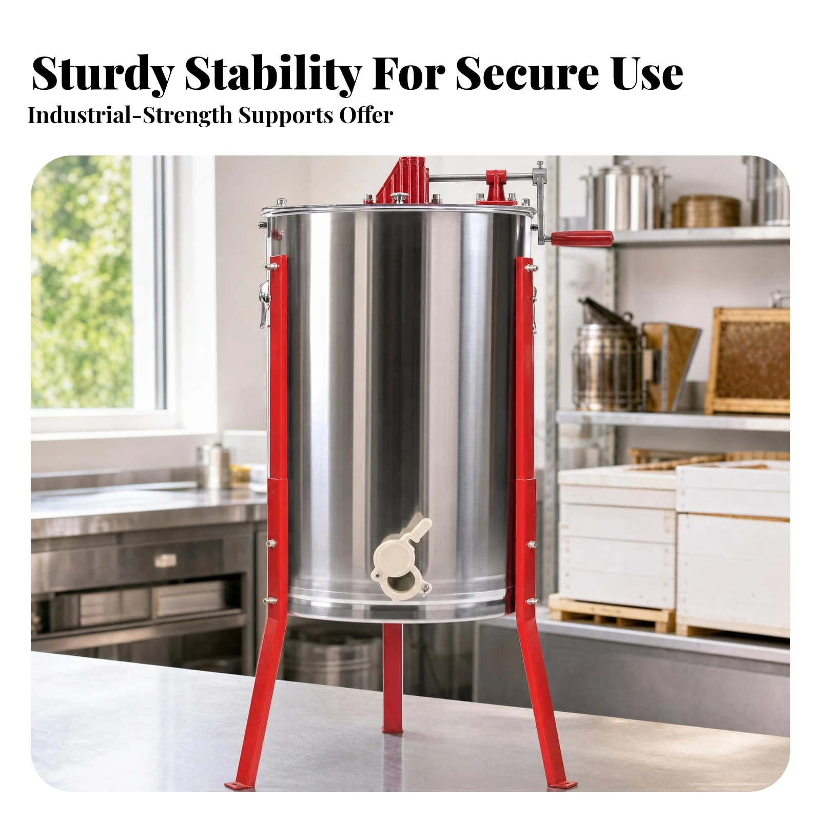 Stable Stand Rust-Resistant Freestanding Honeycomb Drum Rotator 4-Frame Honey Extractor Apiary Tools Beekeeping Gear view 2