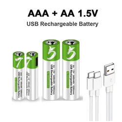 AA+AAA USB Rechargeable Battery 1.5V AA 2600mWh/AAA 750mWh li-ion Batteries for Mouse,Clock,Shaver,Hermometer+TYPE-C Cable