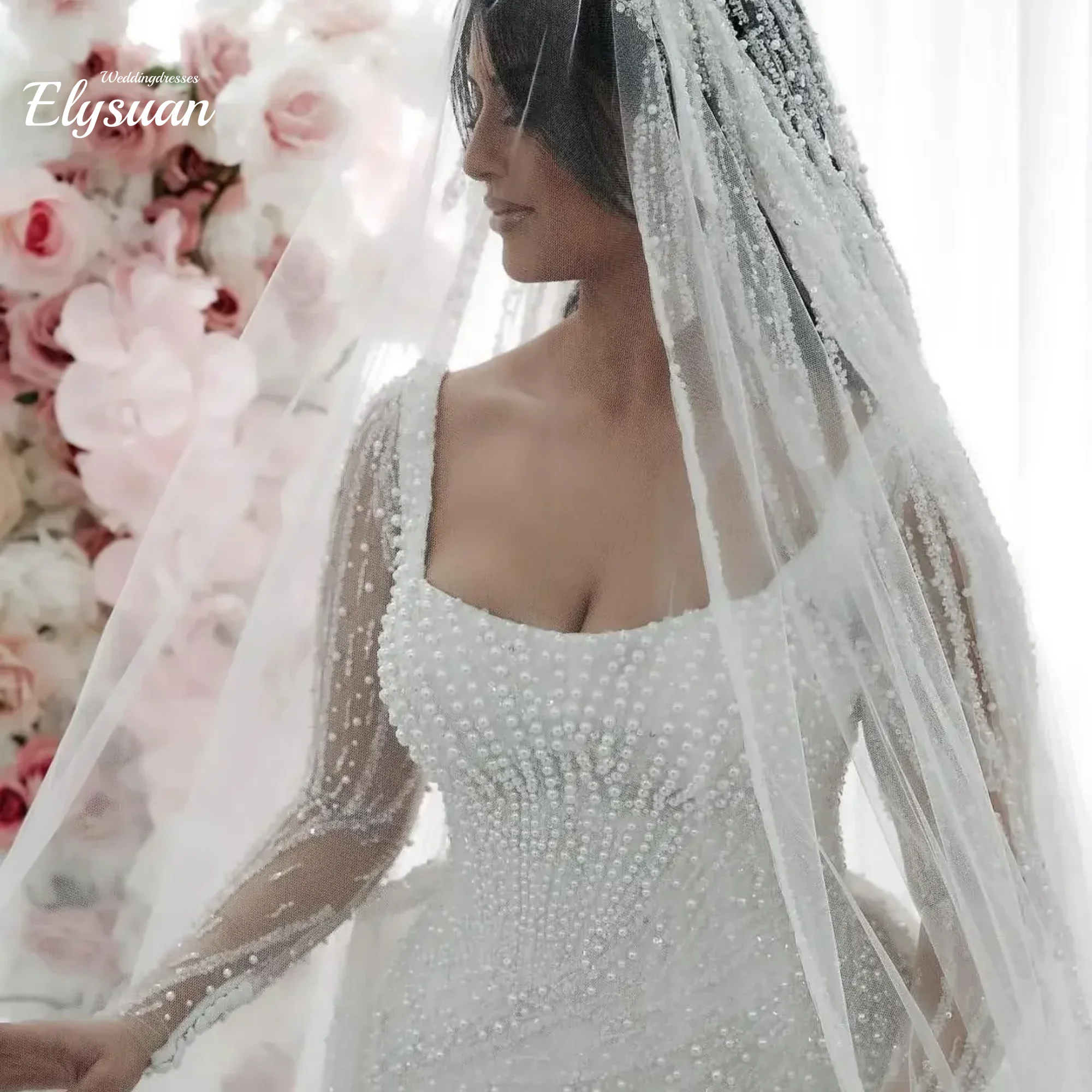 Vestidos De novia De sirena personalizados, vestidos De novia sin mangas con perlas De satén y encaje, bata De novia De tren desmontable De talla grande