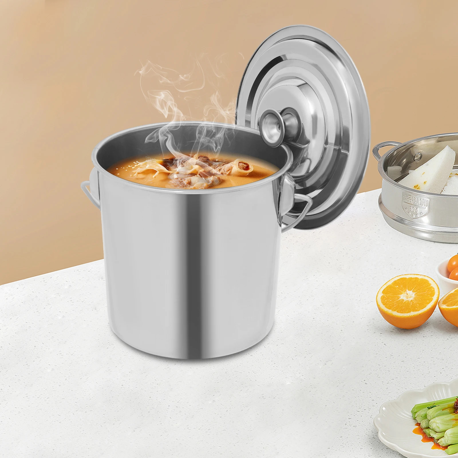 6l/12l/20l Großraum-Eimer aus lebensmittelechtem Edelstahl, verdickt 1,6 mm, mit Deckel und Griff, verhindert Leckagen, hitzebeständig, zum Kochen, Aufbewahren von Milch, Ölen, Ghee, Wein und anderen Flüssigkeiten. – Detail 10