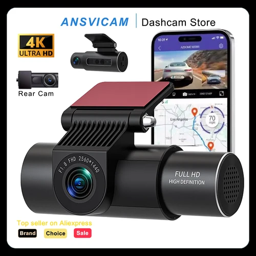 Imagen 1 del producto ANSVICAM 4K coche DVR 3 canales Dash Cam frente interior vista trasera GPS WIFI caja negra para coches grabadora de vídeo cámara accesorios de coche