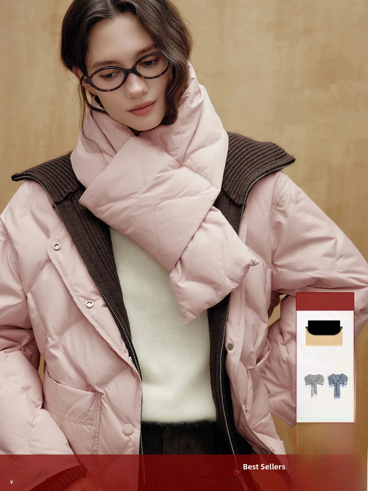 French Style Women's Winter Warmth Neck Protection Scarf Pink down Cross Design Windproof Fashionable Accessories Polyester F...