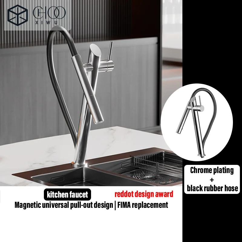 

luxury brass black kitchen faucet with pull-out design, dual control magnetic suction for cold & hot 2-function sink Tap