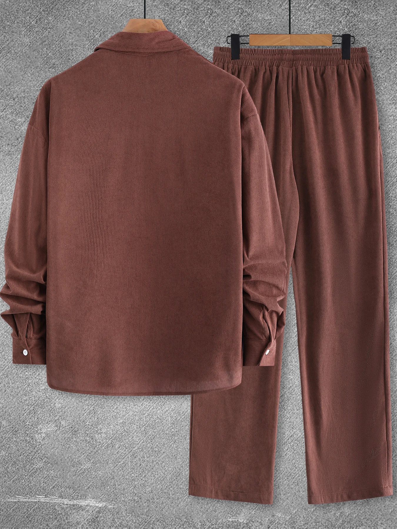 Picture 4: Men's Autumn and Winter Solid Color Long-Sleeved Pocket Shirt Collar Long Pants Casual Suit