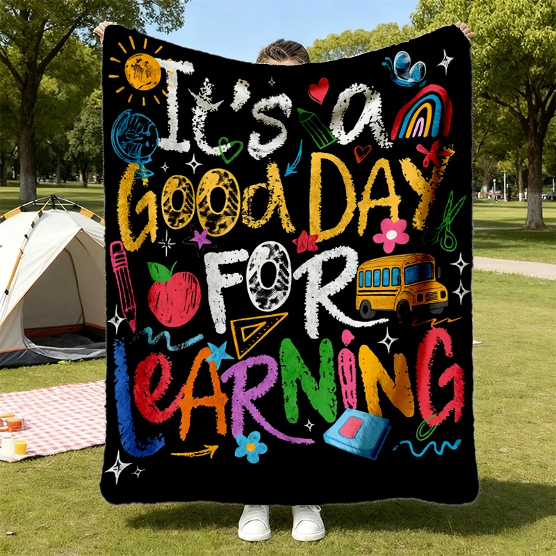 It's A Good Day For Learning Teacher Flannel Blanket, Back To School Graphic Flannel Throw, Elementary Teacher Outfit