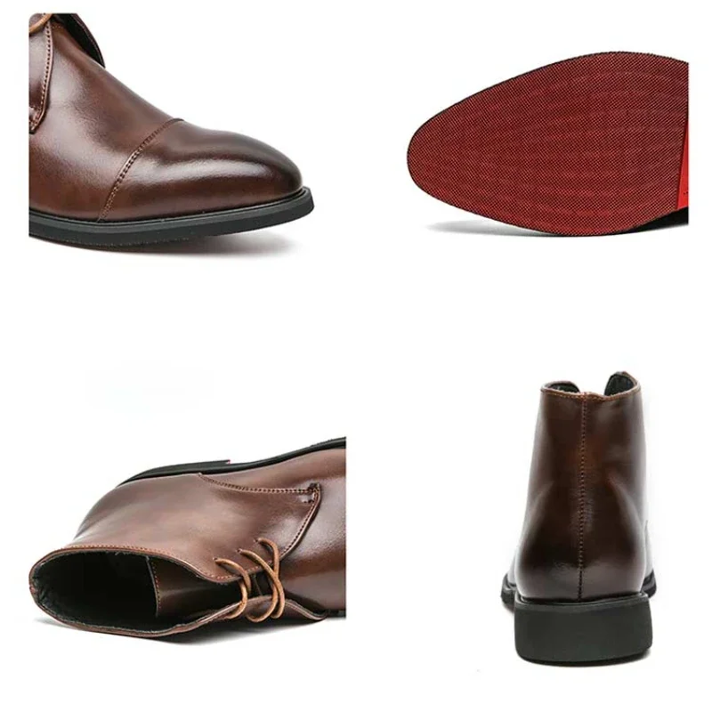 Botines de suela roja para hombre, botas Chelsea de negocios con cordones y punta cuadrada, zapatos negros hechos a mano