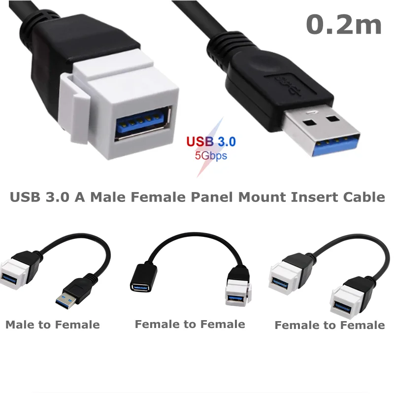 For Wall Socket Face Plate Insert Wall Plate Outlet Panel Connector Cable USB 3.0 Keystone Panel Mount Insert M/F Adapter Cable