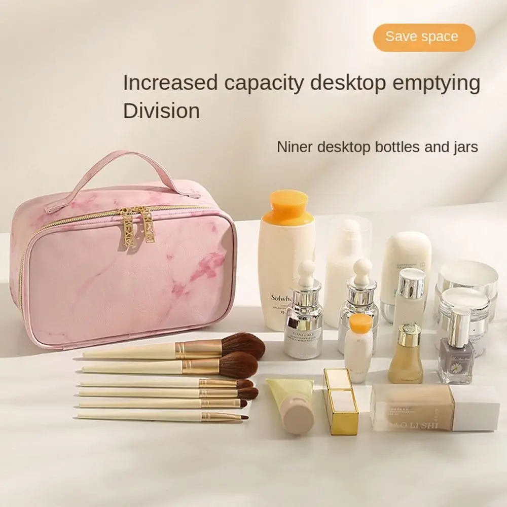 

Creative Large Capacity PU Makeup Bag Handbag Waterproof Cosmetics Storage Bag Antifouling Save space Toiletry Pouch Women