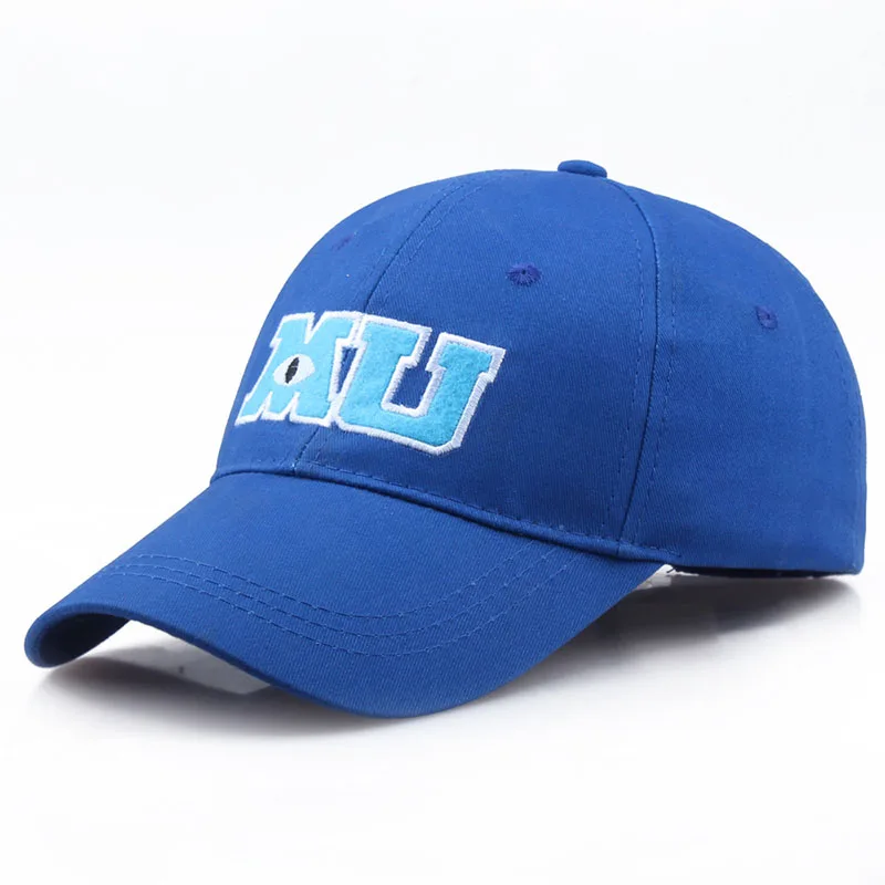 Monsters University Sullivan Sulley Mike MU Letters Embroidery Fashion Charm Baseball Cap Blue Caps Sun Protect Cosplay Hats New