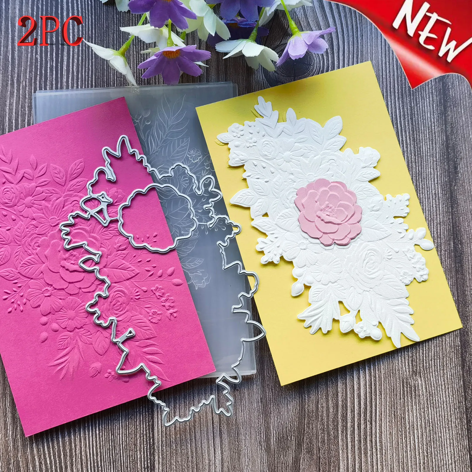 A 2-piece set of 3D relief folders and cutting molds for the back panel design of 