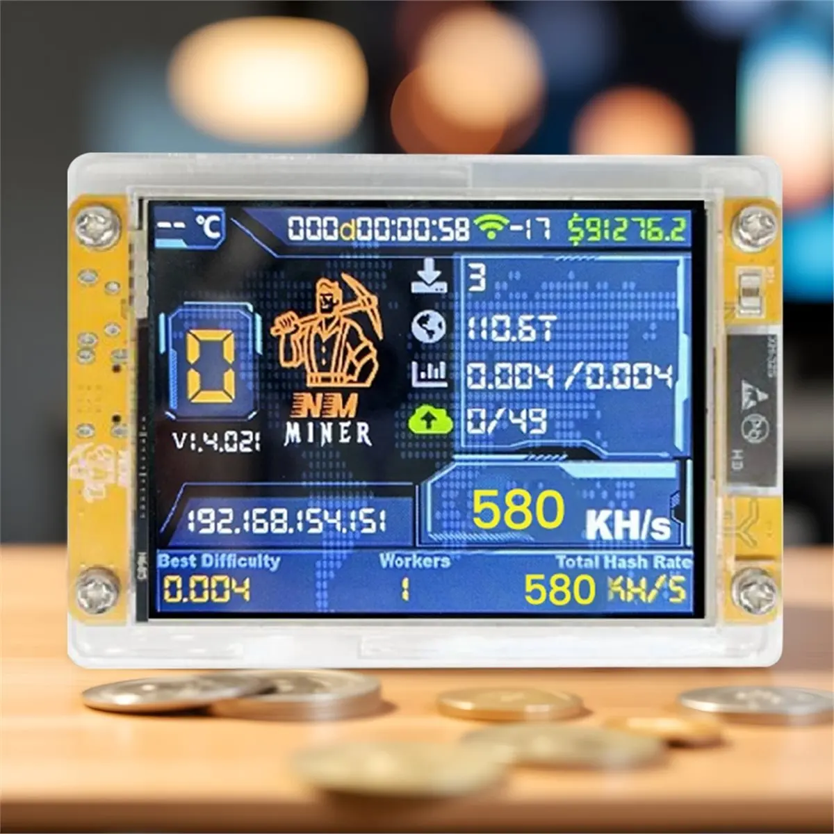T1733C Tools-580KH/S 2.8 Inch Smart Display Upgraded 630KH/S Harshrate Bitcoin Crypto Solo Miner
