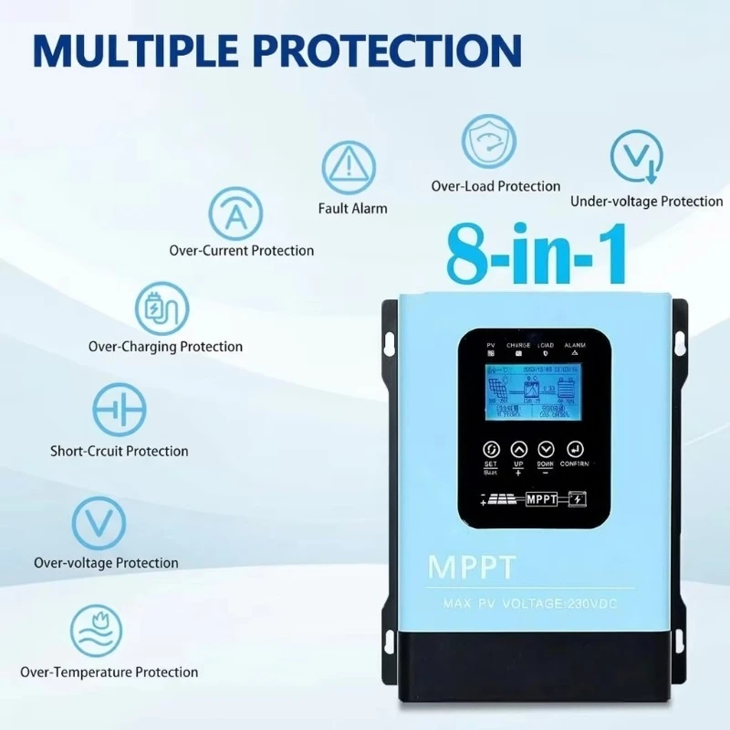 

MPPT Solar Charge Controller 30A 60A 120A Max 230VDC PV Input For 12V To 96V Solar System Auto Work With Battery Protection