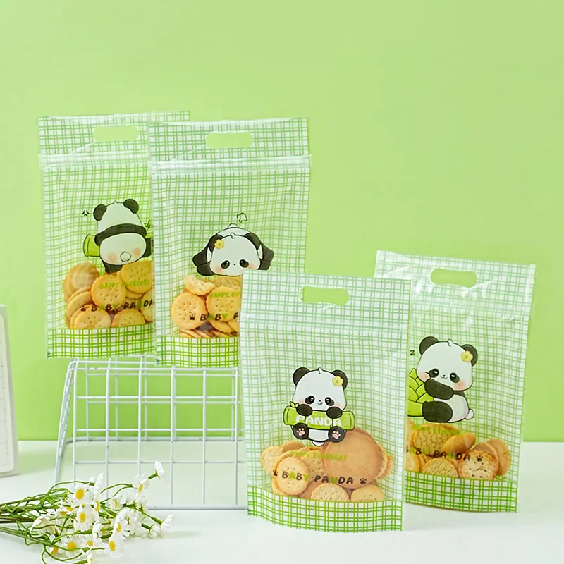 10/50pcs Cute panda stand alone bag, cookie packaging bag, zipper self sealing bag, bakery Dim sum bag