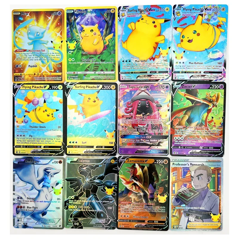 50 buah/set teknologi refraktif PTCG edisi bahasa Inggris 25 hari jadi Pikachu Charizard buatan rumah DIY permainan koleksi kartu mainan