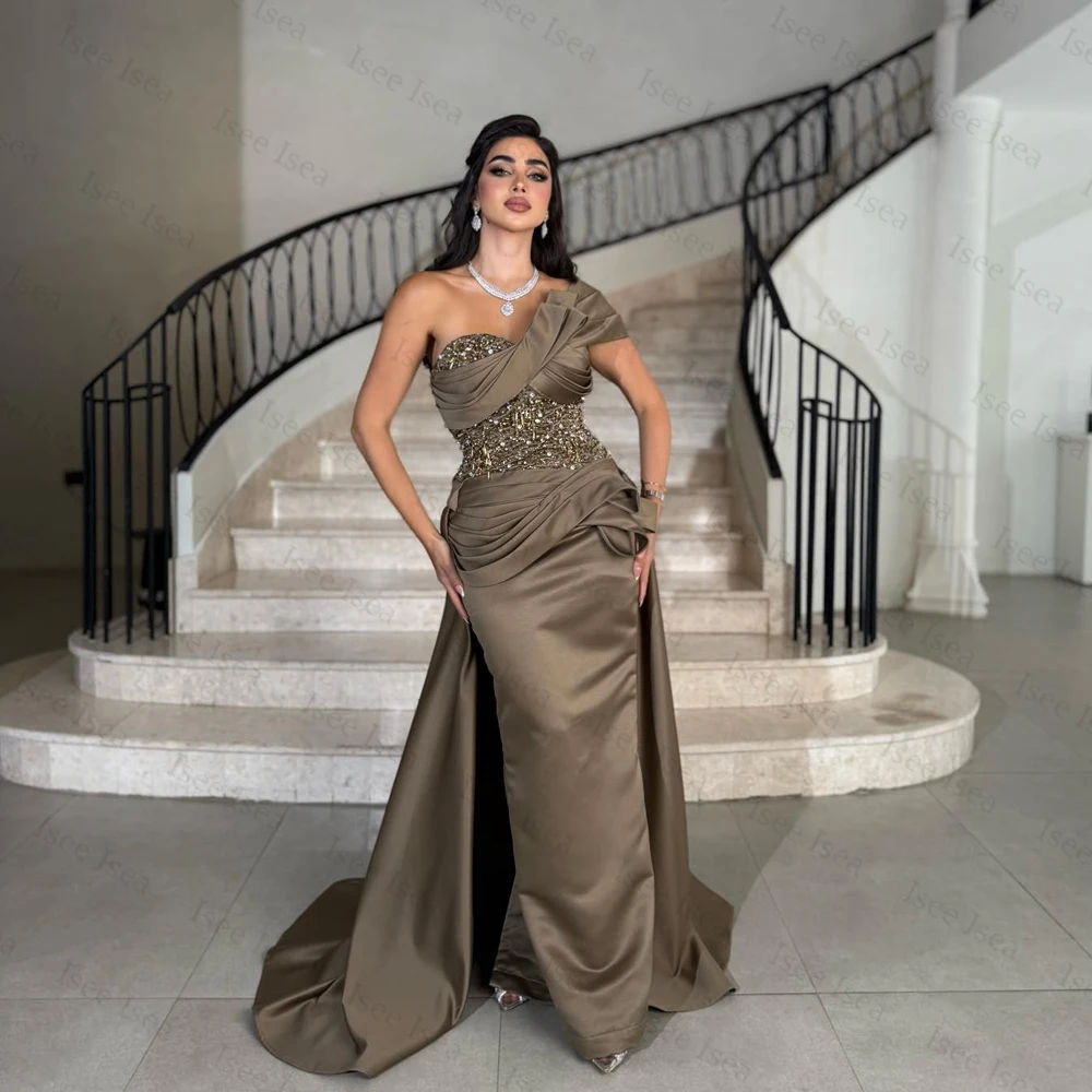 

Mermaid Dubai Evening Dresses One Shoulder Crystals Sweep Train فساتين سهره فاخره Luxury Prom Dress Customized