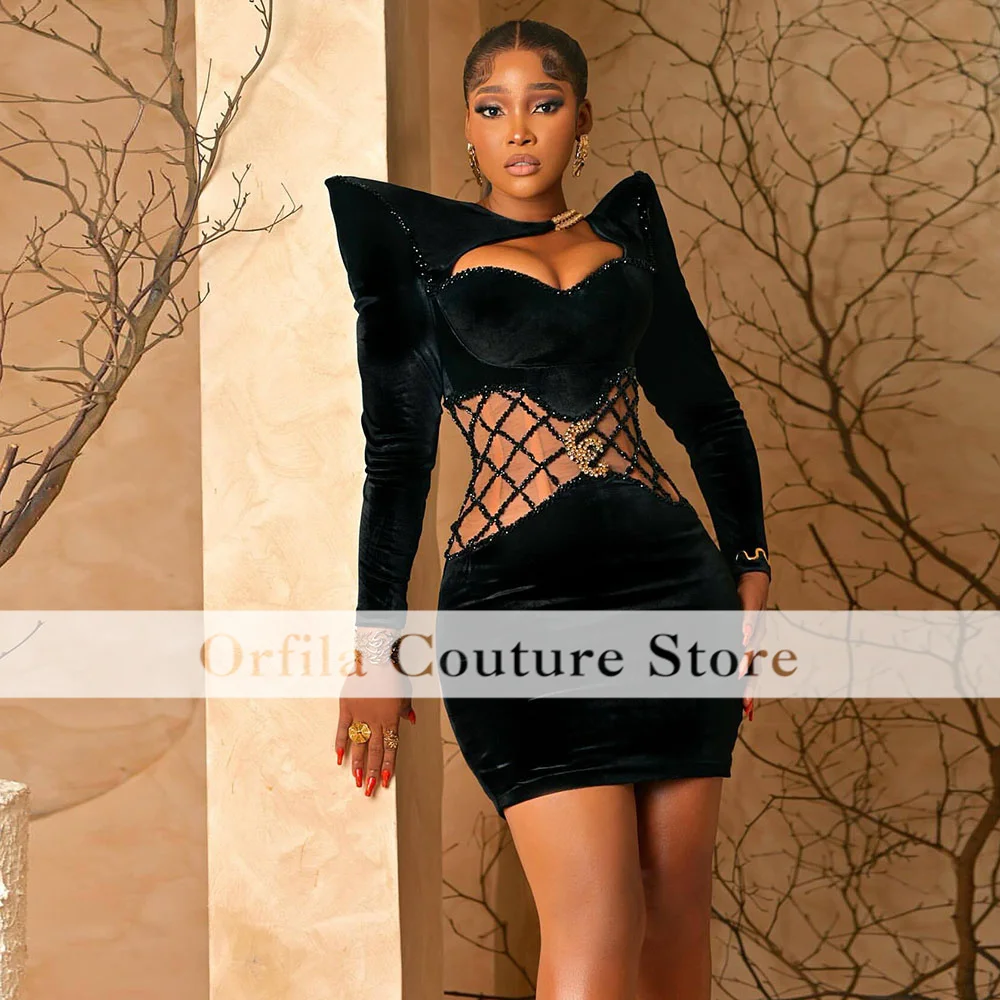 Black Velvet Evening Gowns With Detachable Train Long Sleeves Mermaid Prom Dress Party Dresses Females Customized